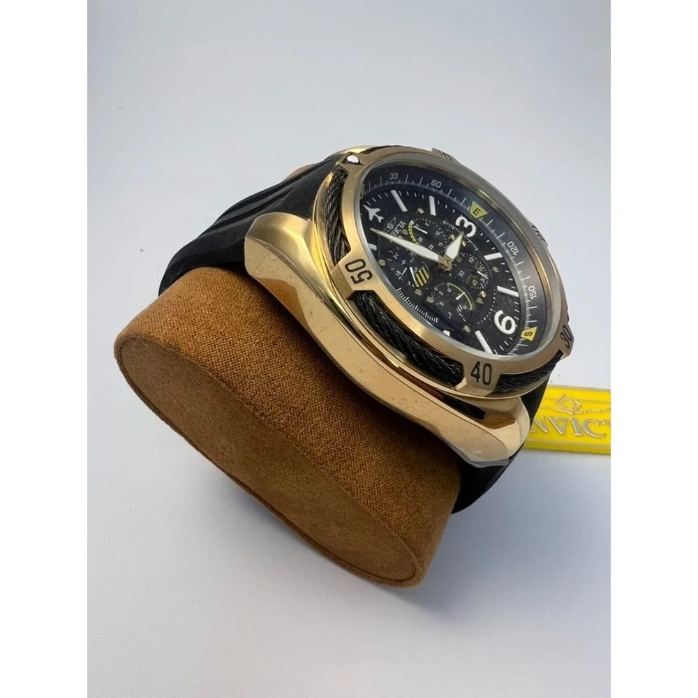 #W029 Invicta Aviator #28079 Mens Chronograph Watch Gold Tone Black Dial Quartz